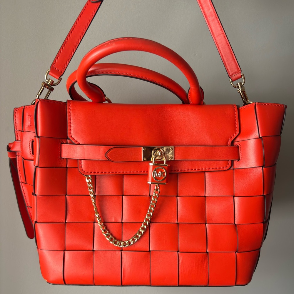 Michael Kors Hamilton Legacy Woven Leather Large Satchel RARE